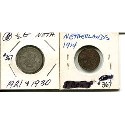 1914 one cent Netherlands + 1921 + 1930 1/2 G Netherlands