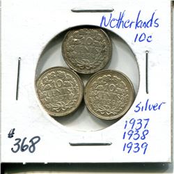 1936, 37, 41 10 cents silver Netherlands
