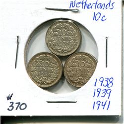 1938, 39, 41 10 cents silver Netherlands