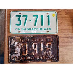 1974 + 1952 Saskatchewan license plate