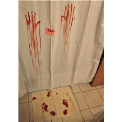 Rare 'blood bath' 68" X 68" shower curtain & 27" X 29" bath mat