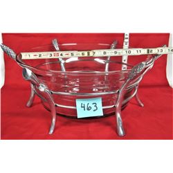 12" clear glass fruit bowl silver plate legs