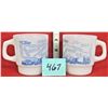 Image 1 : Pair (2) Fire King Cb'er white coffee cups / Blue lithos