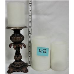 Trio (3) white flameless candles / 8" pedestal battery operated