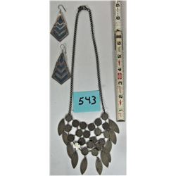 18" chain necklace / Multi dangled disks, pair s/c & turquiose pierced earrings