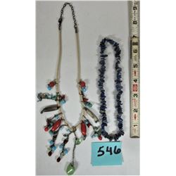 14" blue stone stretch elastic necklace, 18" rope necklace/multi color beaded