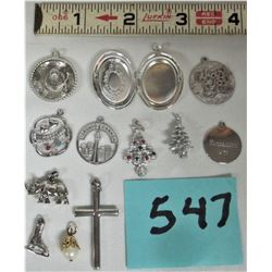 12 assorted charms - Anniversary, Toronto, Thank You, Competition(marked sterling) Sombrero (marked 
