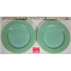Pair (2) Fire King 9" Jadite Restaurant wear dinner plates - vintage