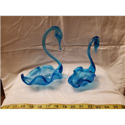 2 Blue Alta Glass Swans