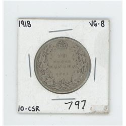 1918 Canada 50 Cent Coin 10-CSR VG-8