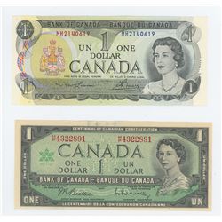 (2) Canada 1$ Bill - (1) 1967 (1) 1973