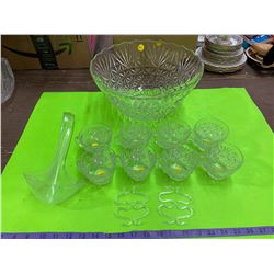 Lot Punch Bowl & 8 Glasses Etc.