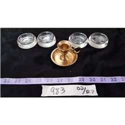 Lot Glass Castors & Candle Holder