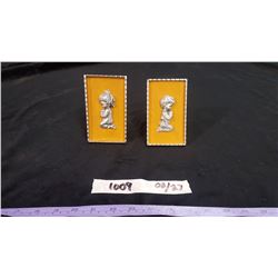 2 Framed Pewter Figurines
