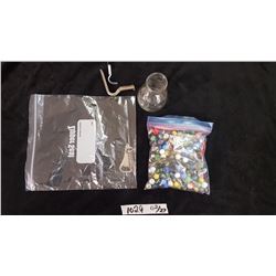 Lot Vintage Jar & Bage Marbles & Bottle Openers
