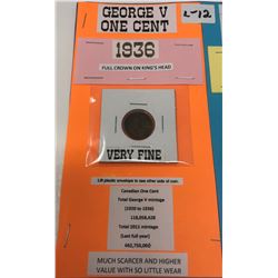 1936 George V Very Fine One Cent And 1937 U.S. Indian Head-Buffalo 5 Cents