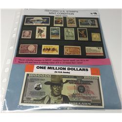 Historic U.S. Stamps 14 Different-Mint Condition And John Wayne Million Dollars