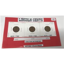 U.S. Lincoln One Cent 1913, 1914, And 1915 Scarcer Dates- All Very Fine