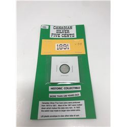 Queen Victoria Silver 5 Cents 1891