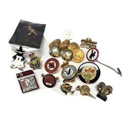 Collection of Military Buttons and Interesting Pins Including Johnnie Walker and USSR Sports Pin