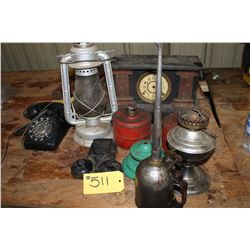 Fire Pots, Oil Can, Hurricane Lantern, Clock, Telephone & Bell