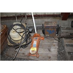 Floor Jack, Old Battery Charger, Pressure Washer