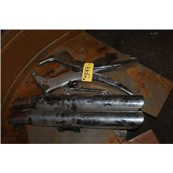 2 Motorcycle Mufflers & 2 Chrome Brackets
