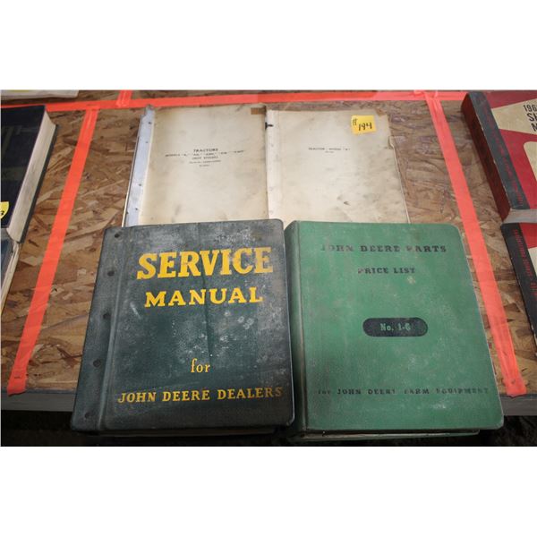 JOHN DEERE TRACTOR PARTS; SERVICE; PRICE MANUALS