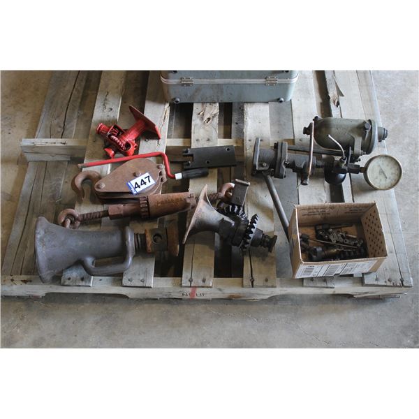 DIESEL INJECTOR PRESSURE TESTER; 3 ANTIQUE SCREW JACKS