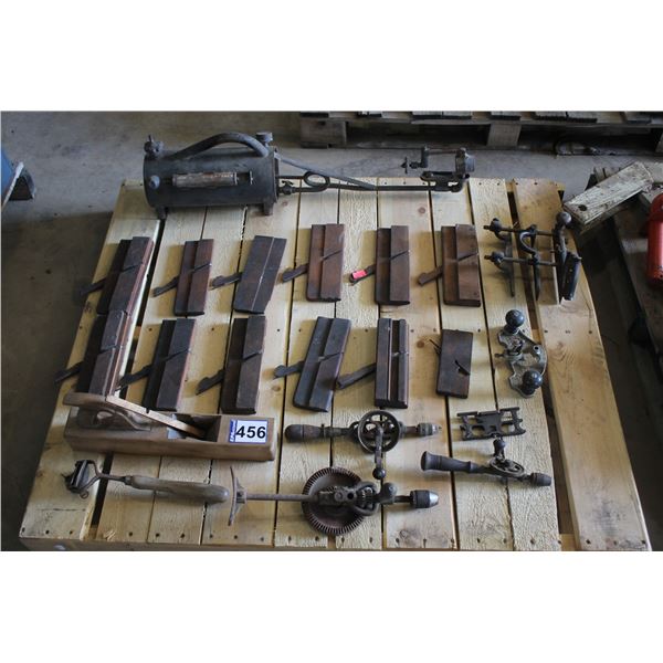 ANTIQUE HAND DRILLS; PROFILE HAND PLANES; ANTIQUE "TIGER" TORCH