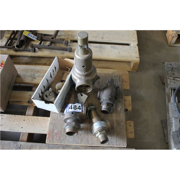 4 STEAM PRESSURE RELIEF VALVES; ANTIQUE LUBRICATING CUPS