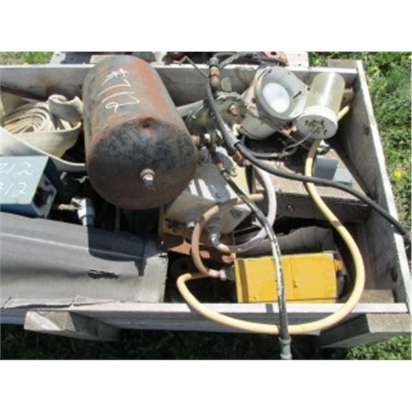 ACKLANDS 8K-3E MIG WELDER (NOT TESTED); ELECTRIC MOTOR; FIRE HOSE; AIR TANK; BINDER TARP