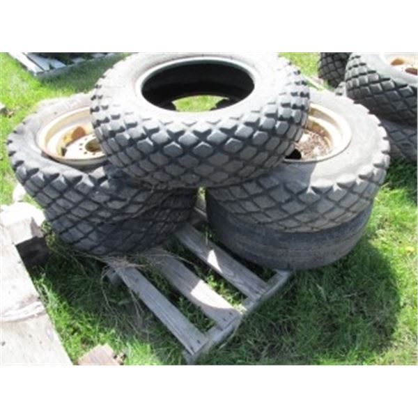 (5) 9.50 X 16 IMPLEMENT TIRES C/W RIMS 4 RIMS -1 WITHOUT