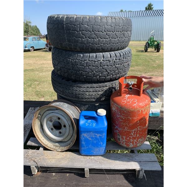 40 LB PROPANE TANK; 5 TIRES; 4 RIMS
