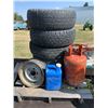 Image 1 : 40 LB PROPANE TANK; 5 TIRES; 4 RIMS