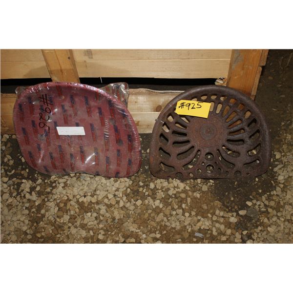 2 TRACTOR SEATS; MASSEY BUCKEYE SEAT & RED SEAT (IN PLASTIC)