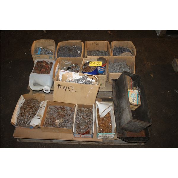 PALLET OF MISC NUTS; BOLTS & NAILS