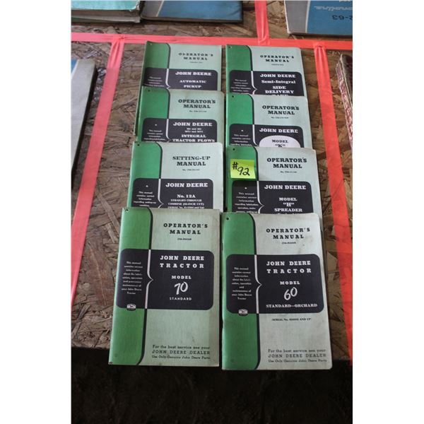 J.D. ASSORTED BALER-PLOWS-COMBINES-MODEL 60-70 TRACTORS-SIDE DELIVERY RAKE OPERATOR MANUAL