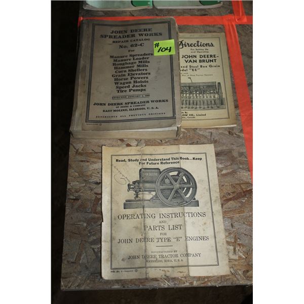 J.D. 1944 REPAIR CATALOG, VAN BRUNT GRAIN DRILL & CULTIVATOR , TYPE "E" ENGINE OPERATING & PARTS LIS