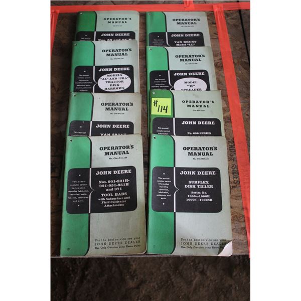 J.D. 55-55R COMBINE, VAN BRUNT GRAIN DRILL, CC-147 CULTIVATOR, SPREADER, DISK TILLER, OPERATOR MANUA