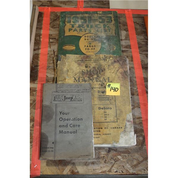 DODGE-FARGO 1951-53 TRUCK PARTS LIST, 1949-52 CHRYSLER, DESOTO, PLYMOUTH, DODGE SHOP MANUAL