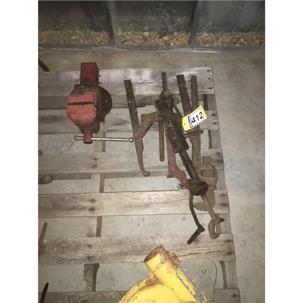 BENCH VISE & ASSORTED TOOLS