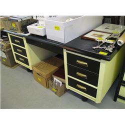 SOLID DOUBLE PEDESTAL OFFICE DESK, PAINTED BLACK & YELLOW