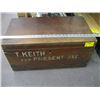 Image 1 : WOODEN BOX WITH LOCKING MECHANISM, NO KEY, WITH ORIGINAL HARDWARE, NAME T. KEITH ON IT, NELSON, BC