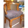 Image 2 : HEAVY WOOD FRAMED UPHOLSTERED ARMCHAIR WITH CARVED BACK