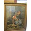 Image 1 : LG. ORIGINAL OIL PAINTING OF THE WOMAN & CHILD WITH CHICKENS, SOME DAMAGE