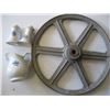 Image 1 : BOX WITH MISC. PULLEY, SALT & PEPPER, ENAMELED COOKING POT, ETC.
