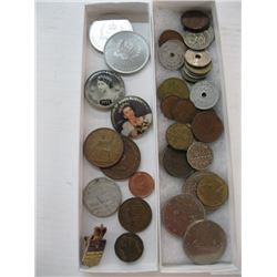 2 BOXES OF MISC. COINS, TOKENS, BUTTONS, ETC.