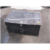 Image 1 : BLACK STORAGE BOX WITH SMALL 4 WHEEL CART & SAW, NEEDS HINGES