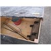 Image 2 : BLACK STORAGE BOX WITH SMALL 4 WHEEL CART & SAW, NEEDS HINGES